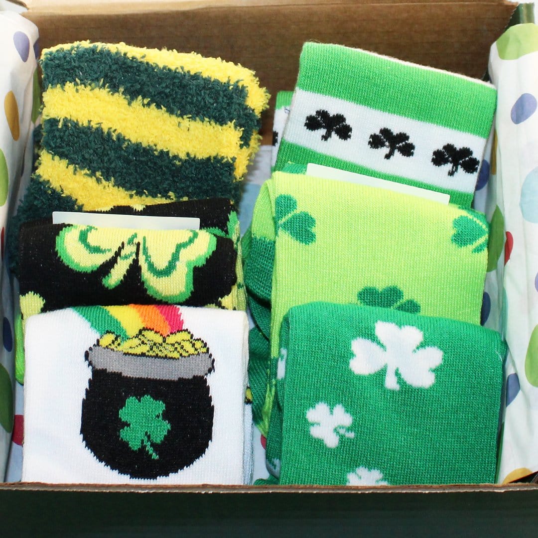 St. Patrick's Day Box of 6 Socks for Women - Gift Box Green