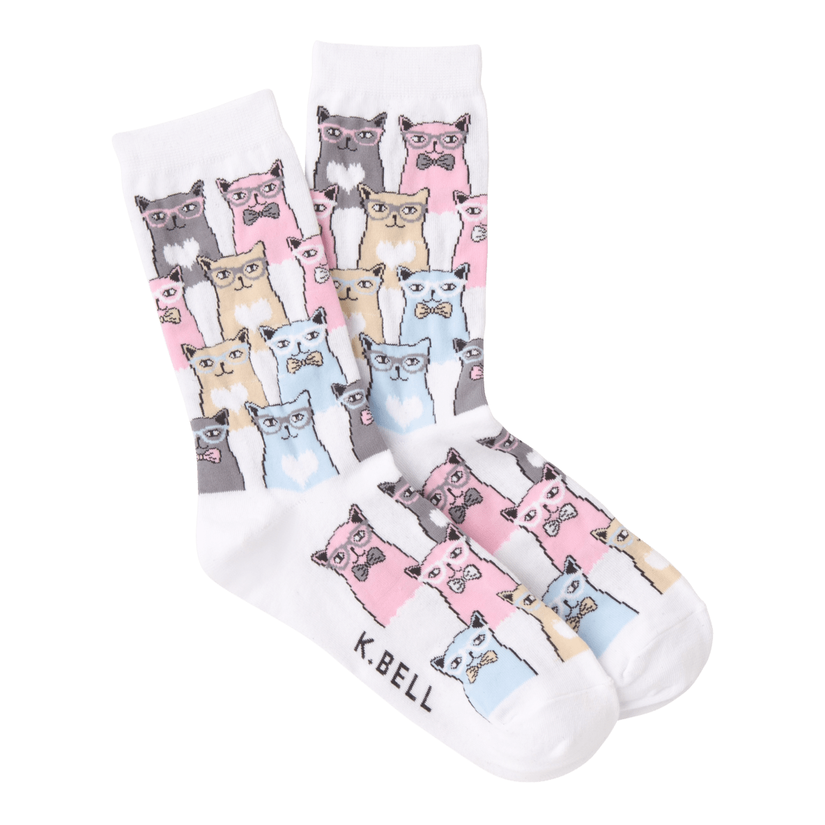 Wise Smarty Cats Women's Crew Sock White
