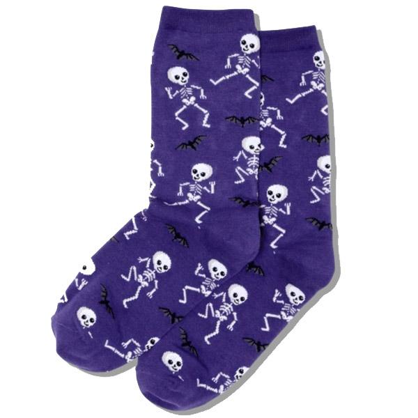 Dancing Skeletons Halloween Socks Women&#39;s Crew Sock Purple