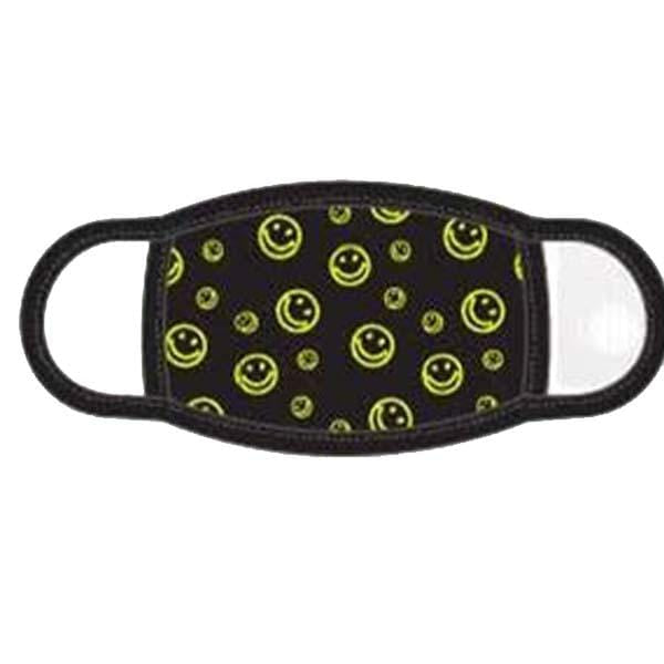 Smiley Face Print  Children's Face Mask Black