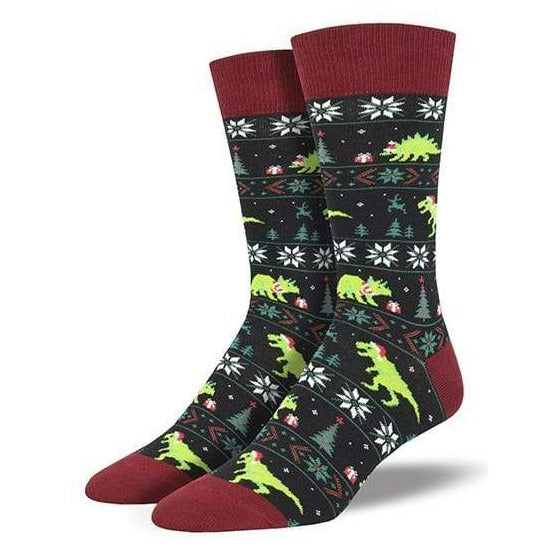 Santasaurus Rex Socks Men’s Crew Socks Black