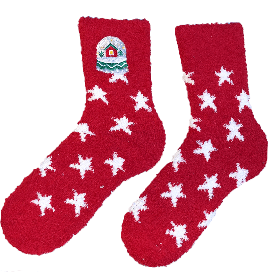 Snowglobe Cozy Christmas Women's Crew Sock Red