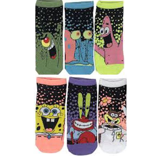 Spongebob 6 Pack Ankle Socks Black