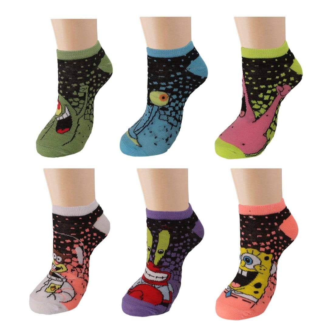 Spongebob 6 Pack Ankle Socks Black