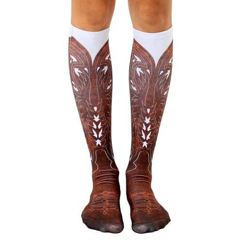 Cowboy Boot Unisex Knee High Socks Brown