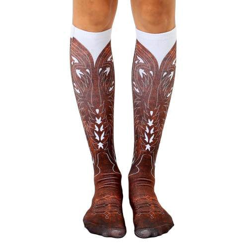 Cowboy Boot Unisex Knee High Socks - Brown - Johns Crazy Socks