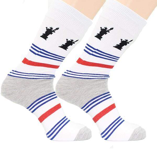 Statue Of Liberty Striped Sock Men's Crew Socks White
