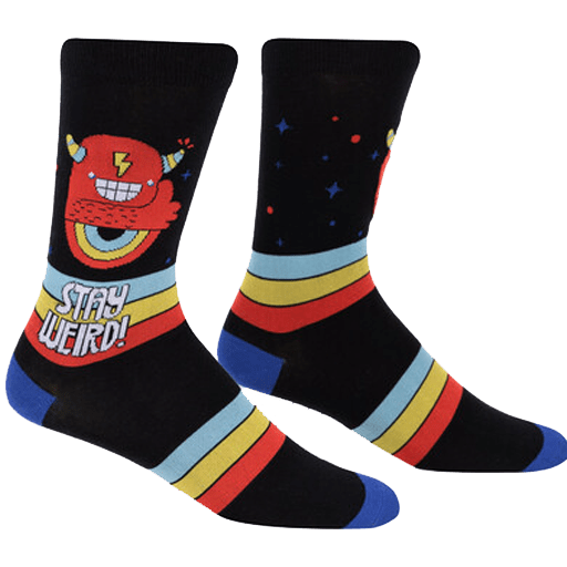 Stay Weird Men's Crew Sock Black