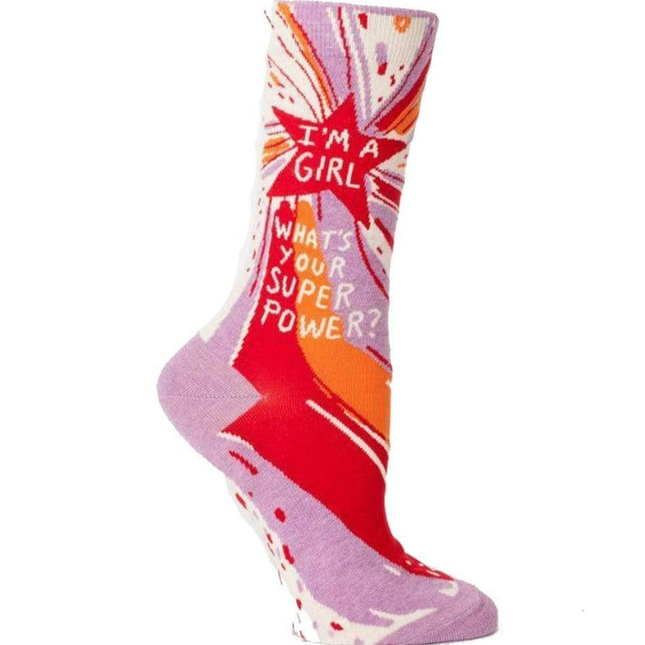 I'm a Girl Whats Your Superpower Women's Crew Sock purple