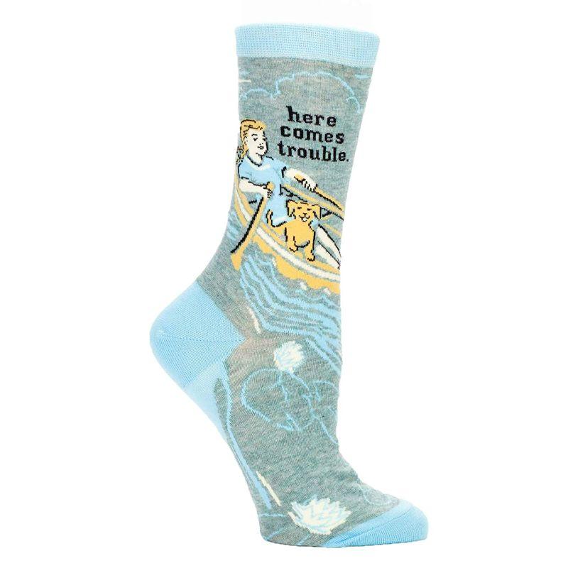 Here Comes Trouble Socks - Crew Sock for Women blue