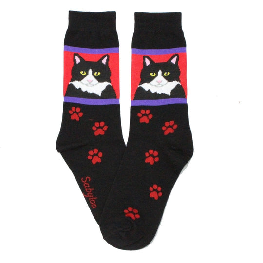 Tuxedo Cat Crew Socks Women / black