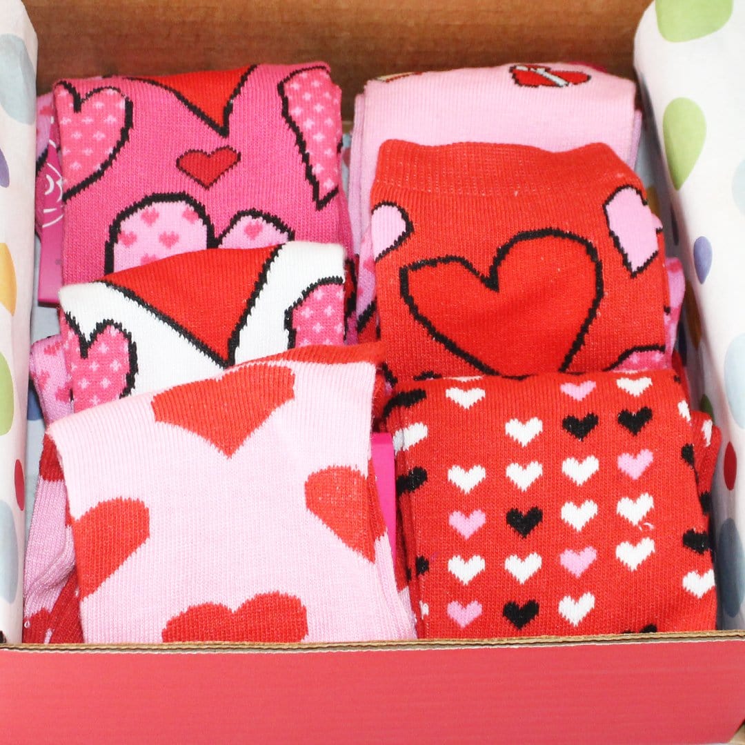 Valentine Fun Box of 6 Socks for Women Red