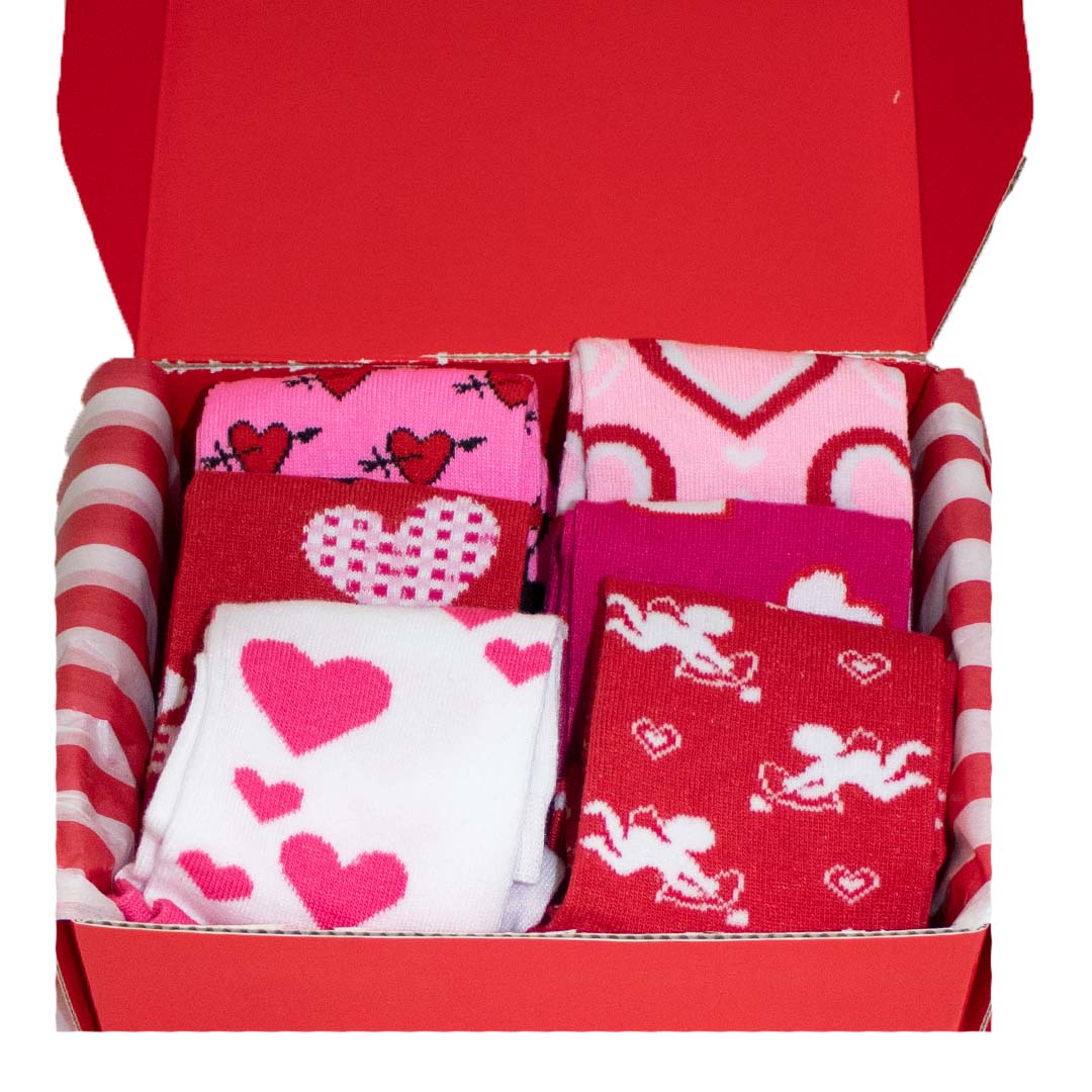 Valentine's Day 6 pack Crew Socks Gift Box Red / Pink