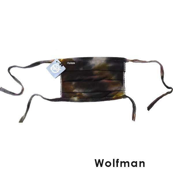 No Rulz Art Pleated Face Mask with Ties Wolfman  - Brown