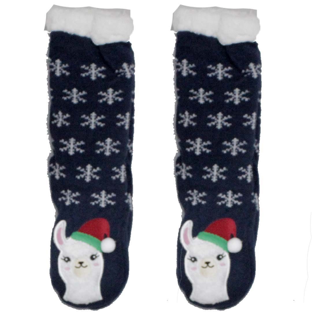 Llama Sherpa Slipper Socks Navy