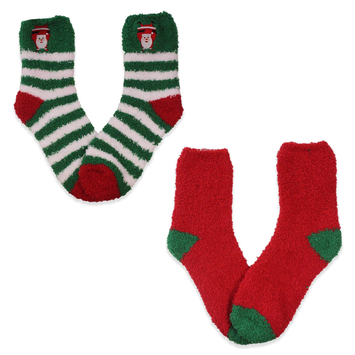 Green  Fuzzy Santa Stripe Women’s 2 Pack Socks Green