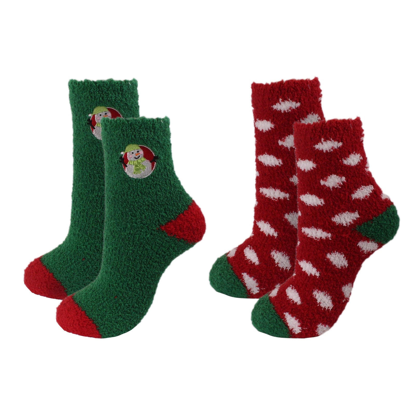 Green Fuzzy Snowman Women’s 2 Pack Socks Green
