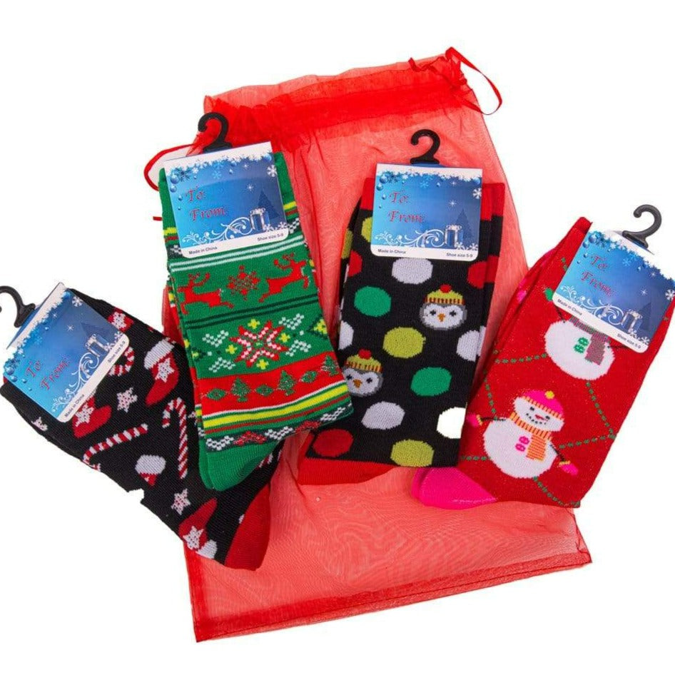 Christmas Lover Gift Bag For Her 4 Socks Multi